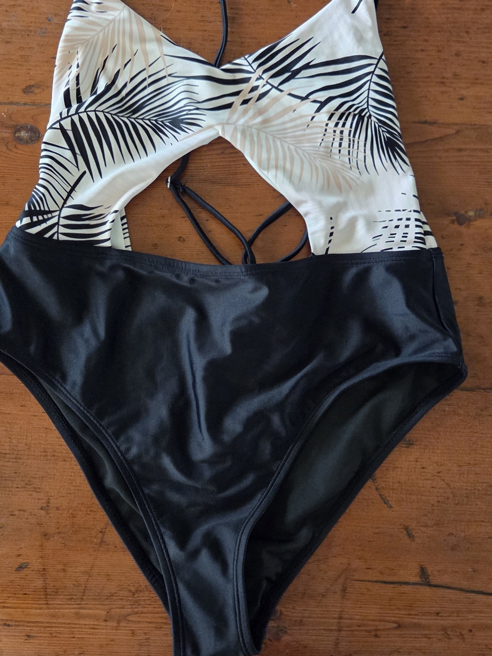 MINKPINK Black & Cream Palm Cutout One-Piece Swimsuit